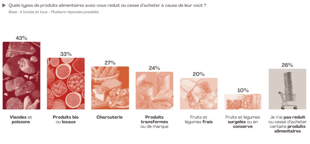 Infographie montrant que c'est la viande et le poisson qui pâtissent le plus de l'inflation